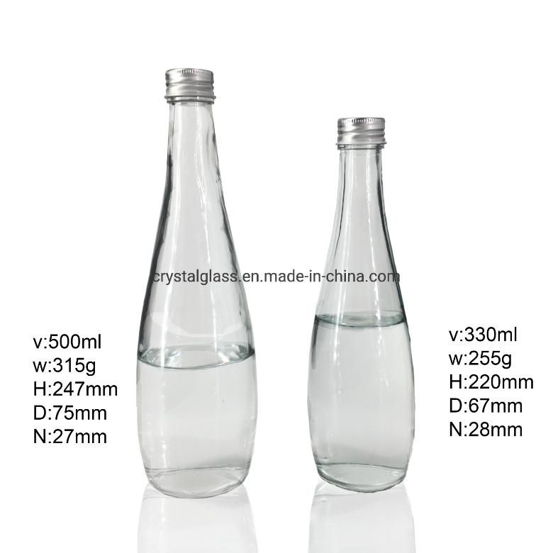 New Design Custom Logo 11 Oz 330ml Clear Mineral Water Glass Bottle with Aluminium Cap