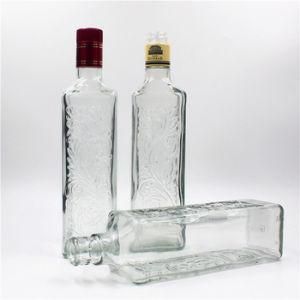 500ml 700ml 750ml Round/Rectangle Super Flint Glass Liquor Bottle with Plastic Cap Wood Cork for Rum Vodka