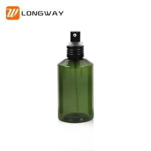 150ml Green Sloping Shoulder Pet Bottle with Aluminium Sprayer for Skin Care Packaging