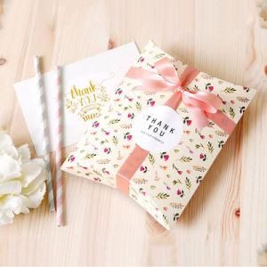 Fashion Creative White Card Gift Box Custom Mint Green Floral Paper Folding Packing Pillow Case