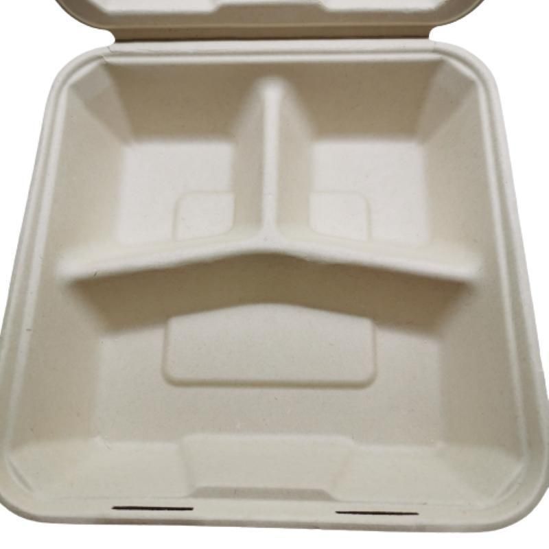 Biodegradable 8 Inch X 8 Inch 3 Compartment Food Packaging