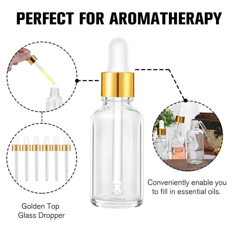 Wholesale 30 Ml Frosted Boston Round Serum Glass Dropper Bottle with Rose Gold Dropper Cap