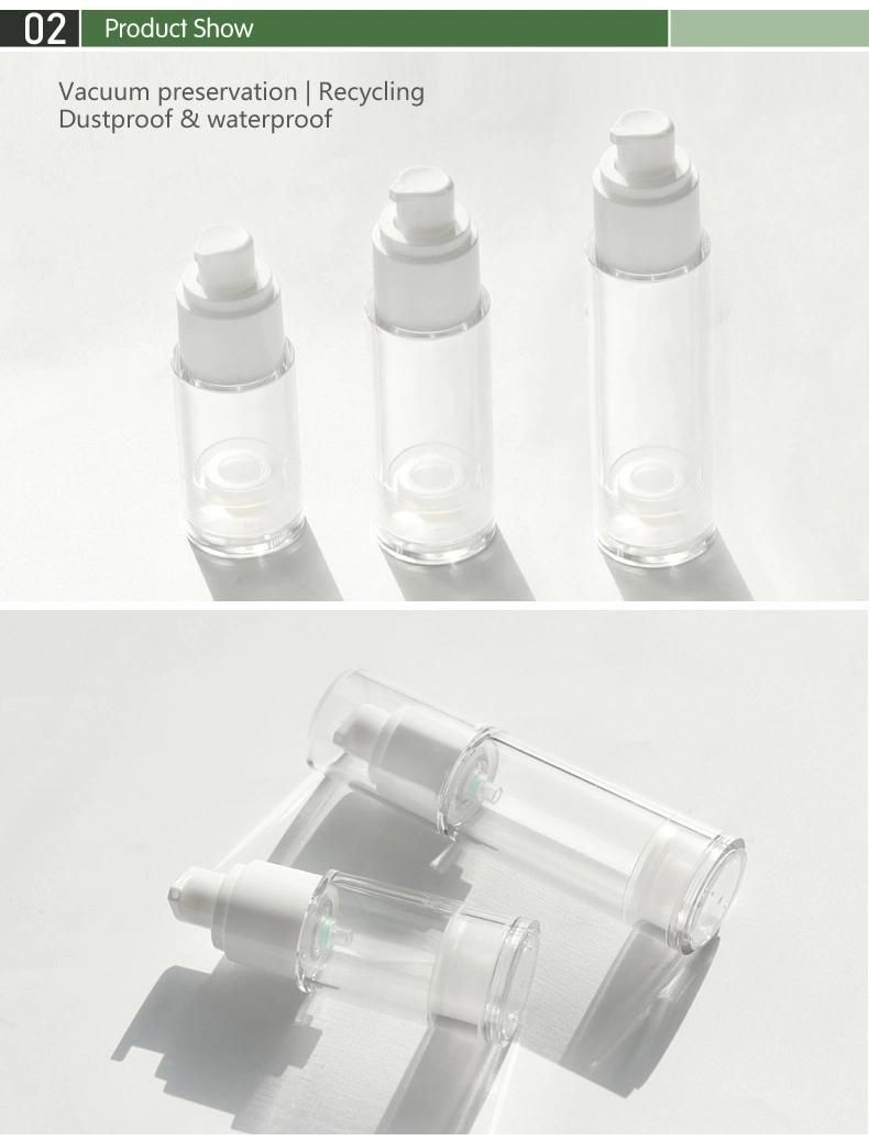 in Stock! 15ml Plastic Pet Airless Cosmetic Lotion Bottle with Normal Lotion Nozzle