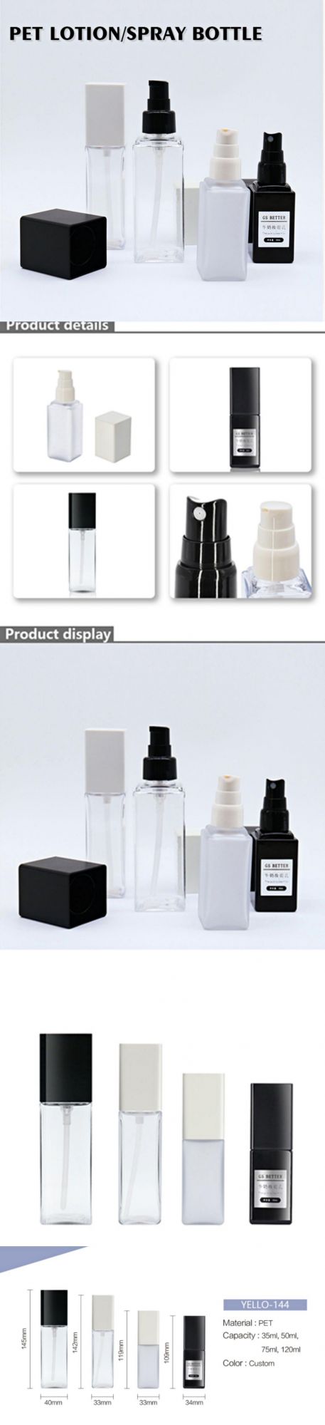 Best Price Heavy Wall Square Pet Plastic Lotion Spray Bottle 30ml