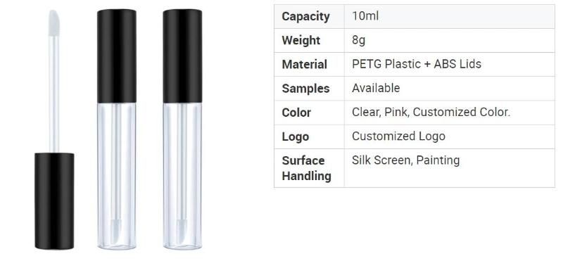 Custom 10ml Clear Refillable Empty Balm Lipstick Container Lip Gloss Tube with Brush