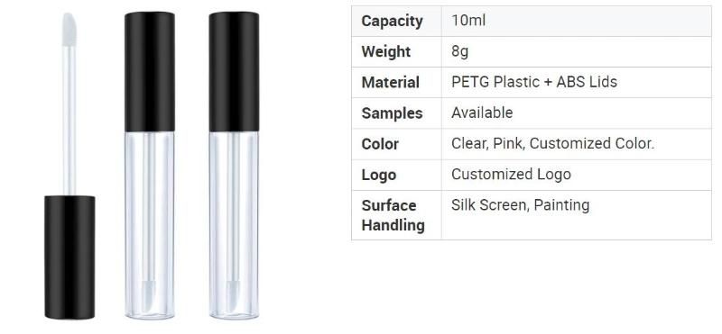 Custom 10ml Clear Refillable Empty Balm Lipstick Container Lip Gloss Tube with Brush