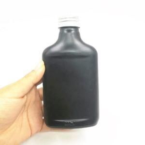 Emtpy Flat 200ml Cold Brew Coffee Glass Bottle with Metal Lid Hip Flask Milk Tea Juice Matte Black Glass Bottles Wholesale
