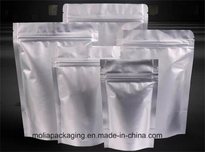 Reusable Aluminium Foil Zip Lock Stand up Food Pouches Bags with Notch for Food Storage