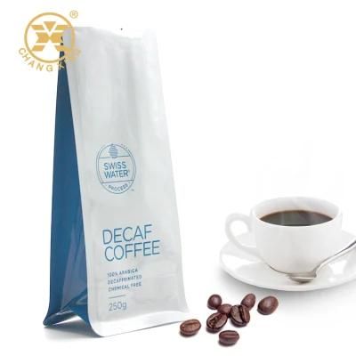 250g Food Grade Custom Printed Flat Bottom Coffee Bag Packaging with Valve Vent