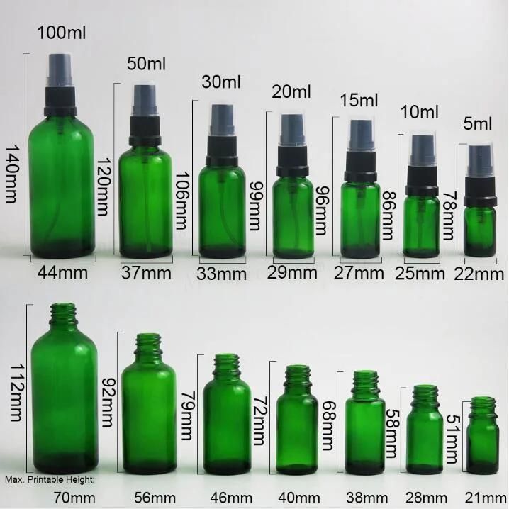 Refillable Green Glass Perfume Bottle Essential Oil Bottles with Fine Mist Spray 100ml 50ml 30ml 20ml 15ml 10ml 5ml