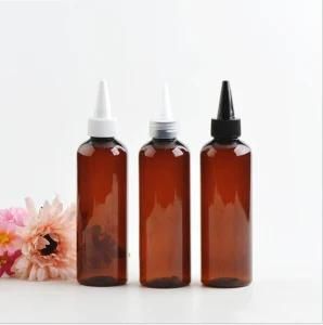 200ml Pet Plastic Round Shoulder Amber Color Sharp Spout Cap Bottle