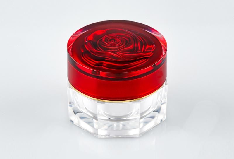 30g Red Rose Acrylic Transparent Cream Jar for Skin Care