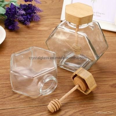 380ml 500g Food Grade BPA Free Glass Hexagonal Jar with Muddler for Honey Hot Sale