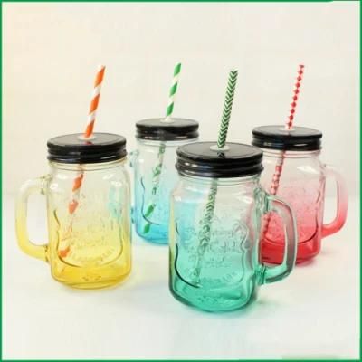 16ounce Glass Yorkshire Mason Jar Drinking Mugs with Handles Metal Lids and Hard Plastic Reusable Straws