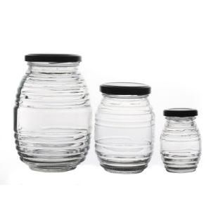 Clear Stripe Round High Quality Storage Honey Jars with Lids Customized 80ml 300ml 680ml Glass Jar