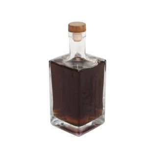 Clear Flat Flask Liquor Bottle Square 750ml Whiskey Bottle Glass, Alcohol Spirits Glass Bottle