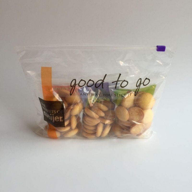 Hot Sale Custom Resealable Clear LDPE Plastic Slider Sealing Bags for Snack and Biscuit