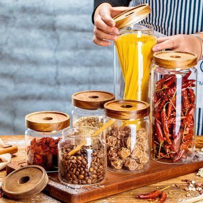 Round Shape Glass Food Jar with Wooden Lid