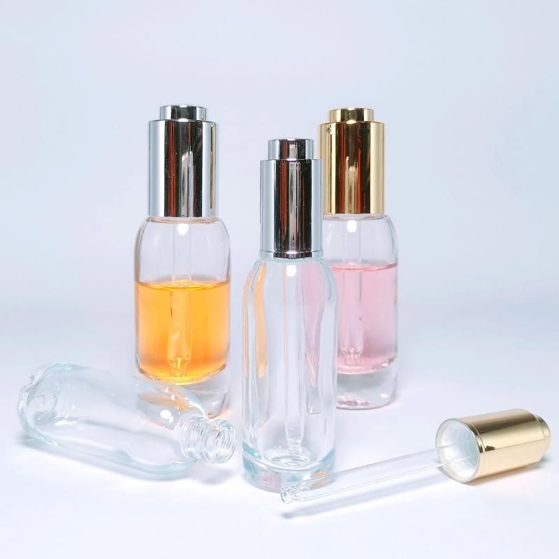 Custom Facial Essential Oil Cosmetic Skincare Serum Glass Gold Sliver Push Button Dropper Bottle
