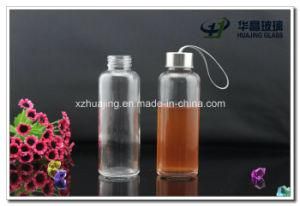 400ml Empty Clinder Clear Glass Water Bottle with Silver Cap
