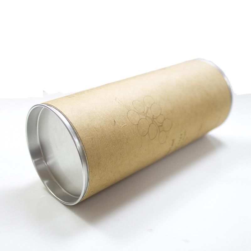 Custom Printing Brown Kraft Paper Round Tube Packaging Box with Iron Lid