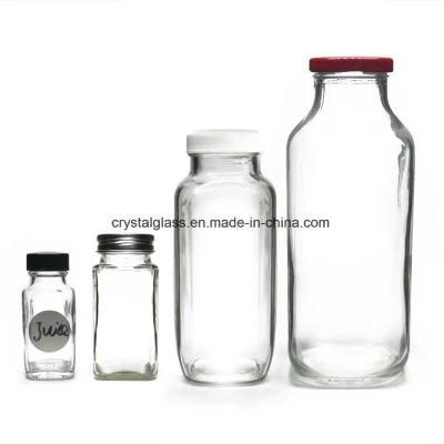 6oz 8oz 12oz French Square Glass Juice Bottle with Plastic/Aluminum Lid Cap