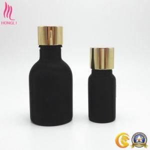 Different Capacity Matte Black Glass Bottle with Golden Screw Cap