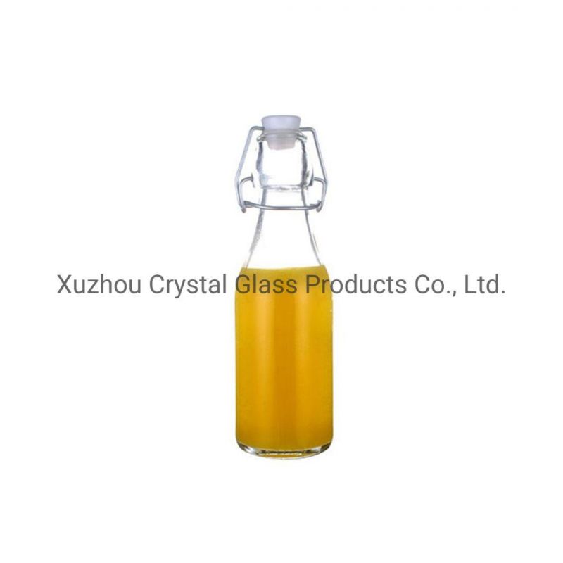 Glass 1000ml Juice Beverage Bottle with Rubber and Plastic Clips