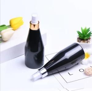 250ml Pet Plastic Cone Shape Black Color Gold and Silver Mist Cosmetic Spray Bottle