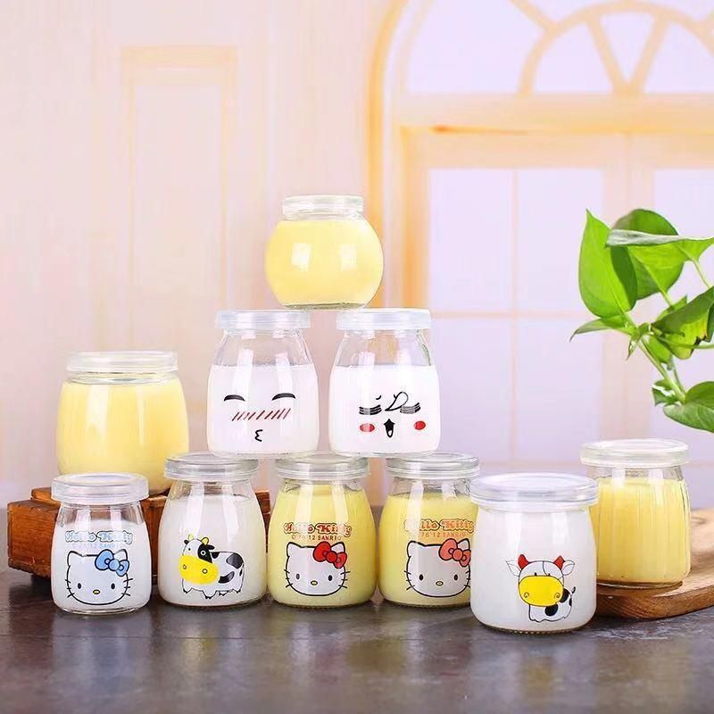 100ml Wholesale Hot Sale Yogurt/Milk /Parfait / Pudding Cup Transparent Glass Jars with Various Food Safety Lids