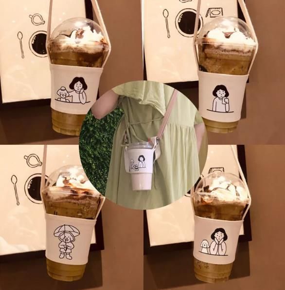 Hot Selling OEM Tea Carrier, Takeaway Coffee Cup Holder Canvas Reusable Beverage Takeout Sleeves with Handle
