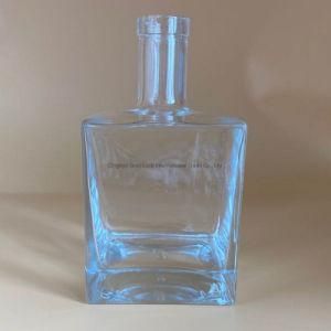 Square Shape 750ml Crystal Glass Wine Bottle for Liquor with Cork