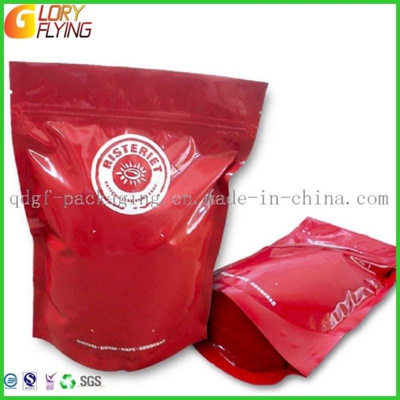 Plastic Packaging Gold Printing Stand up Pouch Bag with Zipper and Degassing Valve