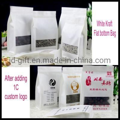 Wholesales Food Grade Resealable Flat Bottom White Kraft Paper Bags with E-Zip for Hemps Flower Powder Tea