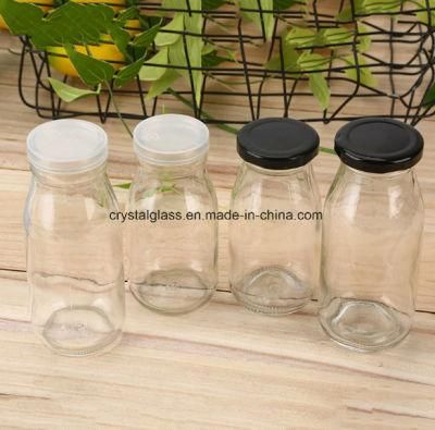 250ml Clear Glass Milk Bottle with Metal and Plastic Lid
