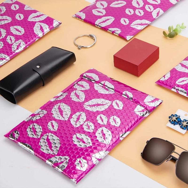 Shipping Packaging Holographic Bubble Envelope Mailing Bags Pattern Printing Cosmetic Poly Bag Red Bubble Mailers Custom Logo