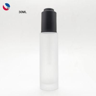 30ml Essential Oil Serum Flat Shoulder Frosted Clear Glass Dropper Bottle with Pipette