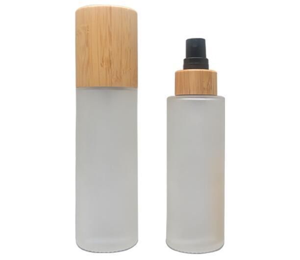 30ml 50ml 100ml 120ml Cosmetic Packaging Glass Frosted Lotion Pump Sprayer Bottle with Bamboo Lid