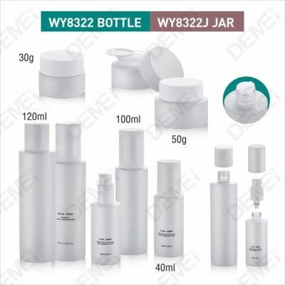 Demei 40/100/120ml 30/50g Cosmetic Skin Care Packaging Lovely White Cylinder Toner Lotion Glass Bottle and Cream Jar Series