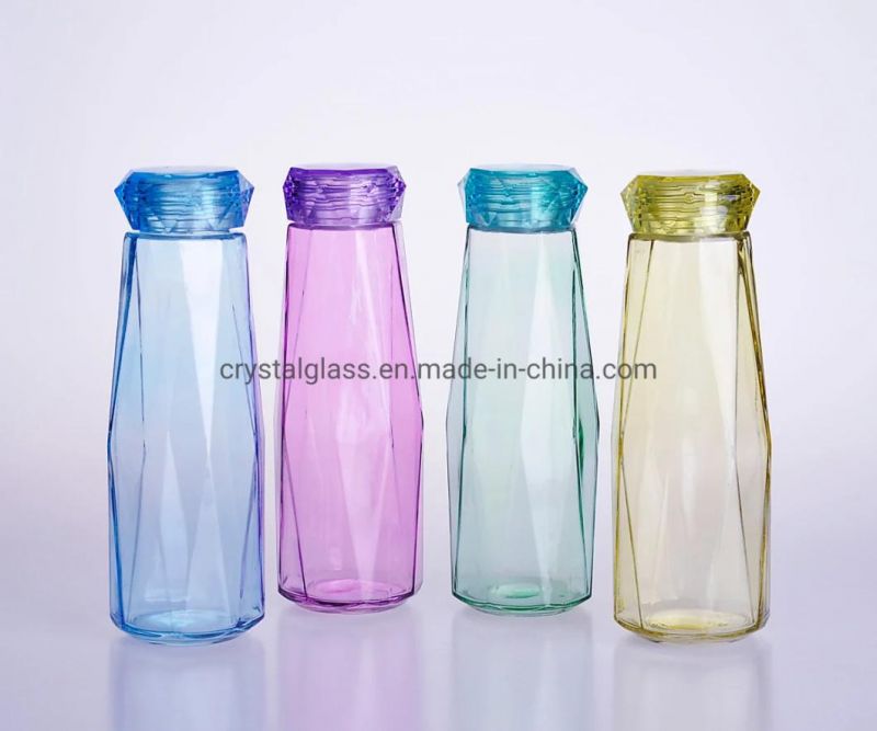 500ml Colorful Empty Glass Water Drinking Bottle with Plastic Screw Lids
