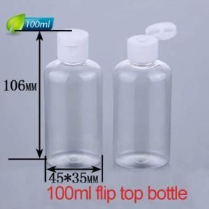 100ml Pet Clear Cosmetic Shampoo/Lotion Flip Top Cap Flatbottle