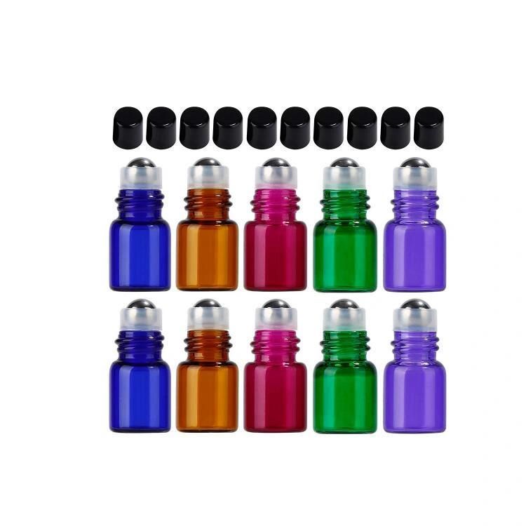 3ml Portable Roll on Bottle Empty Refillable Glass Bottle with Black Cap for Essential Oil Perfume Fragrance