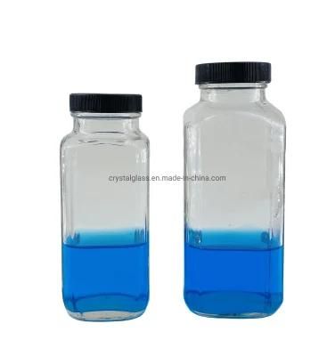 Food Grade Square Glass Juice Bottles with Twist off Cap 16oz Factories