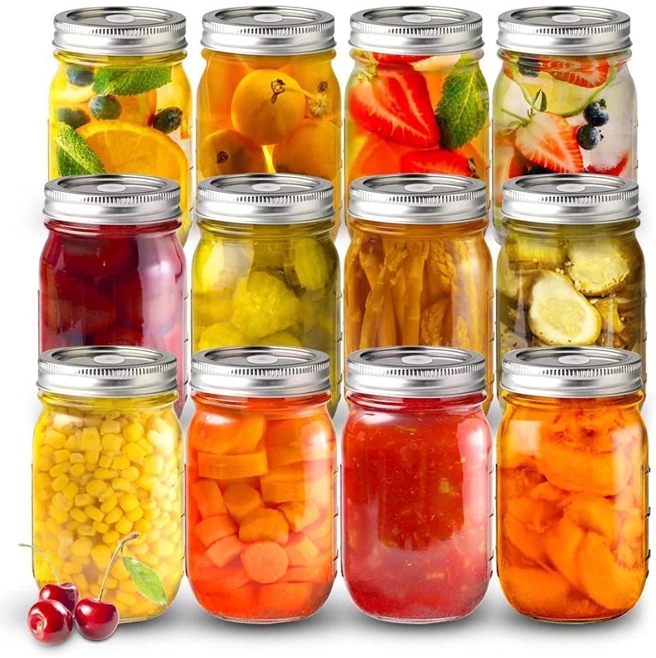 Empty Clear Food Glass Mason Jar for Pickle with Airtight 2-PC Lids