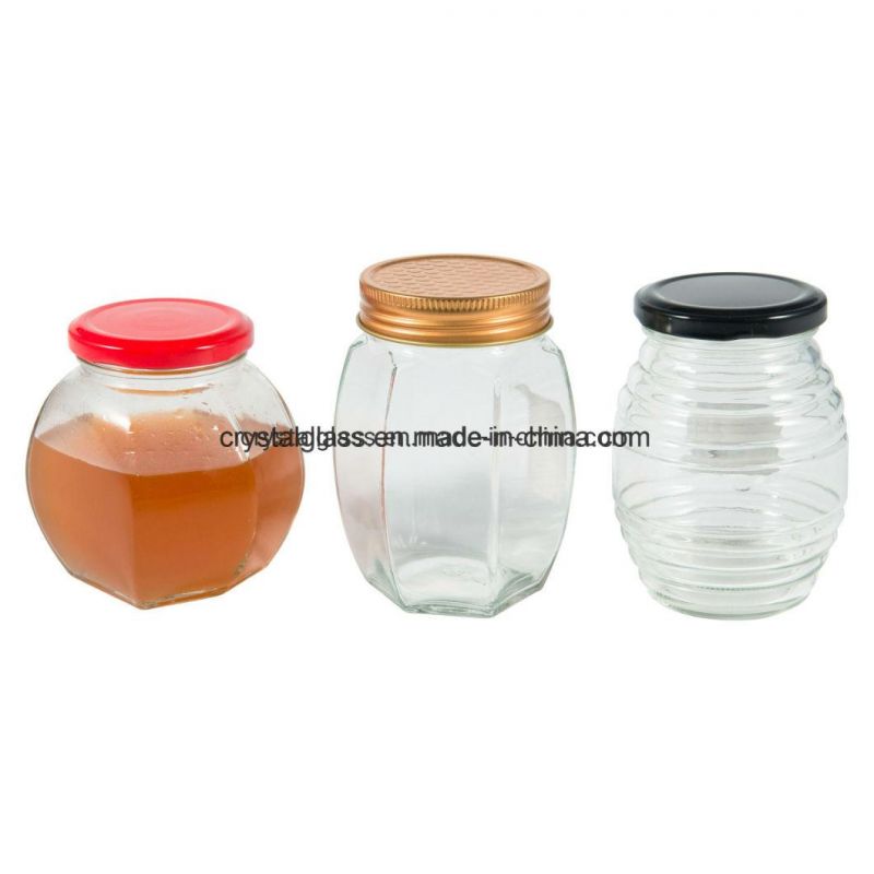 Stock Hexagon Shape Glass Honey Kitchen Containers Jar for Food Storage 30ml-730ml 50g-1000g