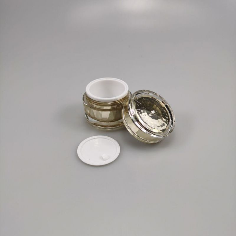 30g 50g Round Gold Acrylic Squeeze Cream Jar Empty Cosmetic Airless Cream Jars with Diamond Lid for Facial Cream