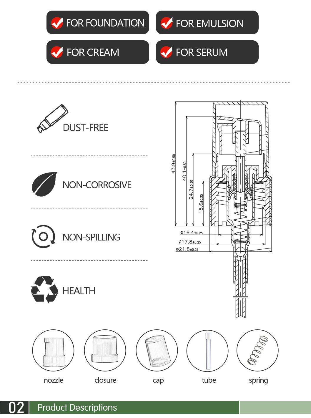 Cream Pump Treatment Pump with Overcap Plastic PP Cap Sprayer Cosmetic Packaging18/410 20/410 18/415 20/415