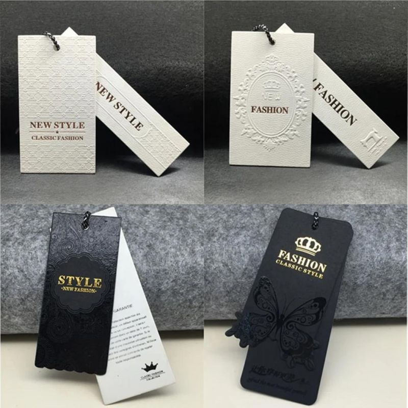 Custom Logo Gold Foil Border on Transparent PVC Paper Cardboard Hang Tag with Ribbon String Pin