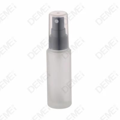 Demei 15/20/30/50/100ml Cosmetic Skin Care Packaging Clear Frosted Straight Round Toner Lotion Glass Bottle with Silver Aluminum Pump and Cap