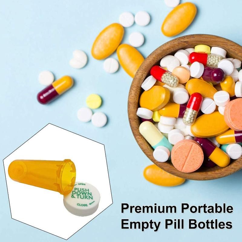 PP Plastic Capsule Pill Bottle Child Resistant Cap Push Down and Turn Vial Pharmacy Container